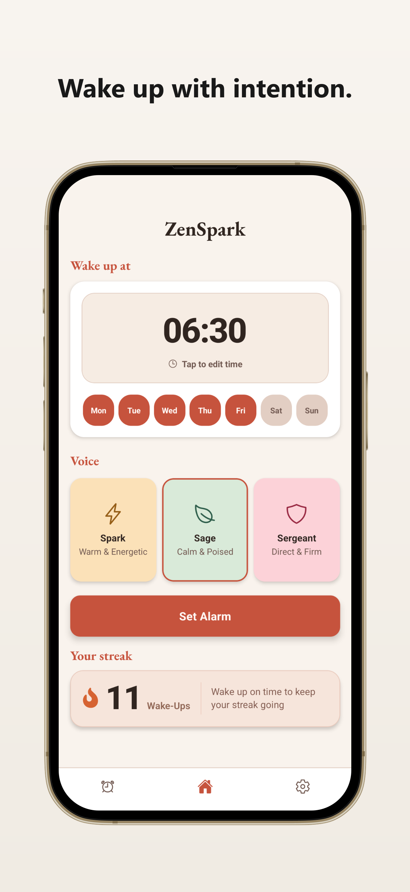 ZenSpark wake-up setup screen