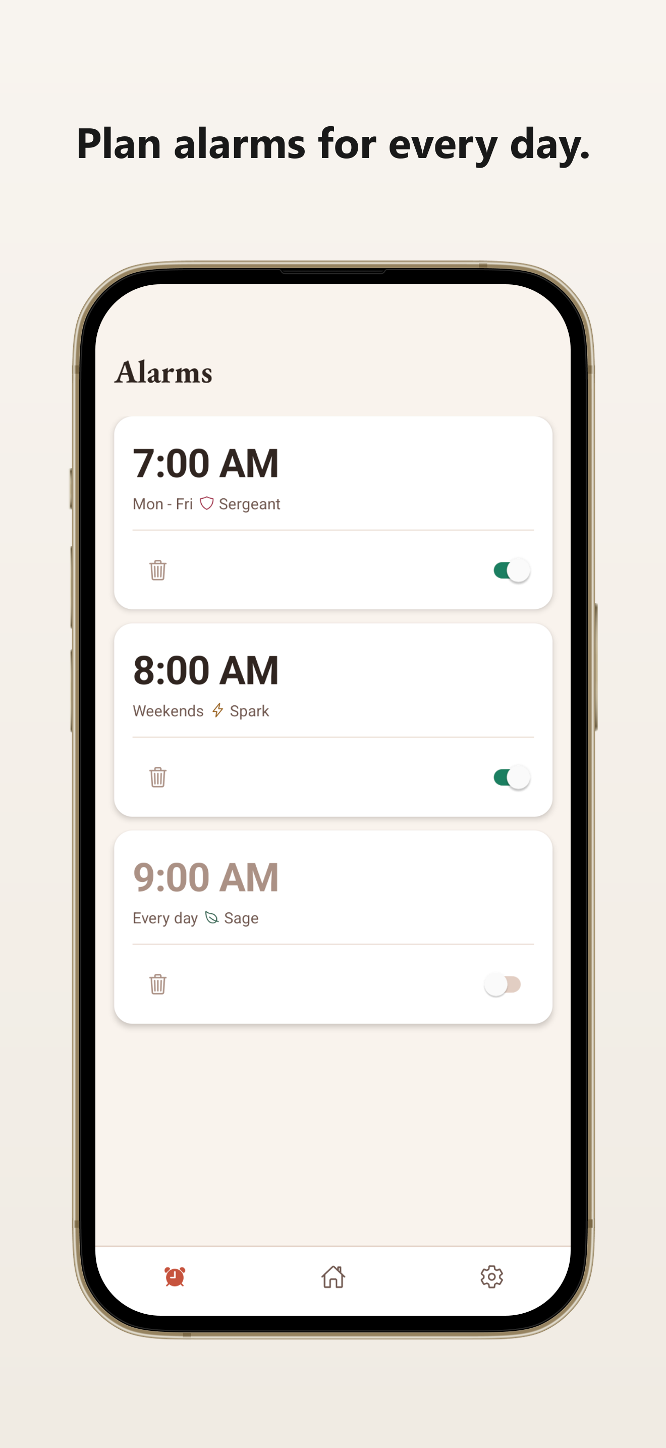 ZenSpark alarms screen