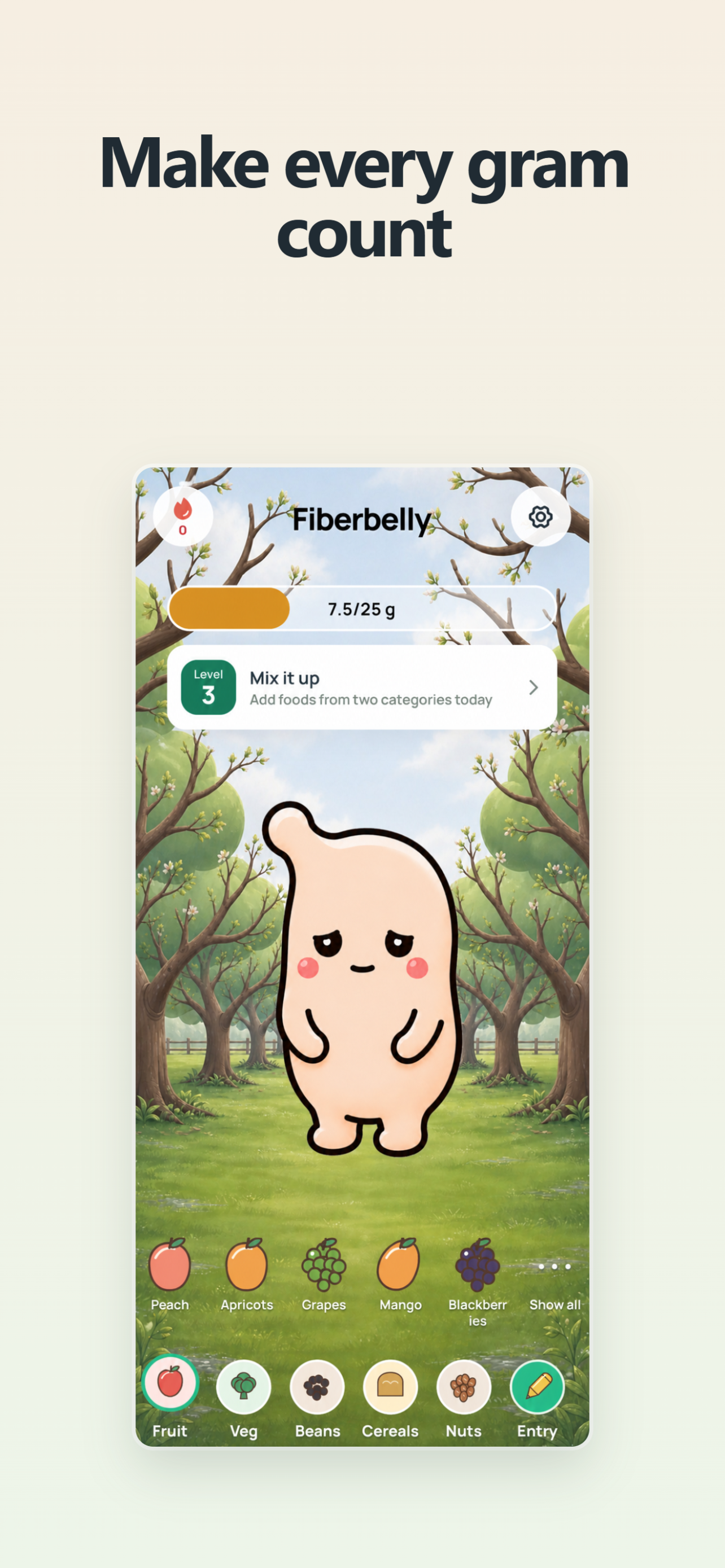 Fiberbelly daily fiber progress with the responsive mascot